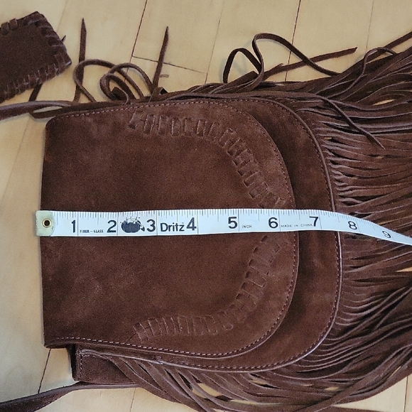 Polo Ralph Lauren Brown Suede Crossbody Bag with Fringe and Whipstitch Trim - Picture 10 of 12